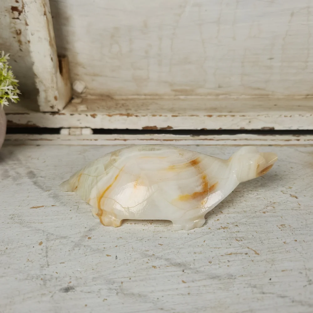 Vintage Hand Carved Onyx Stone Turtle Figurine 6